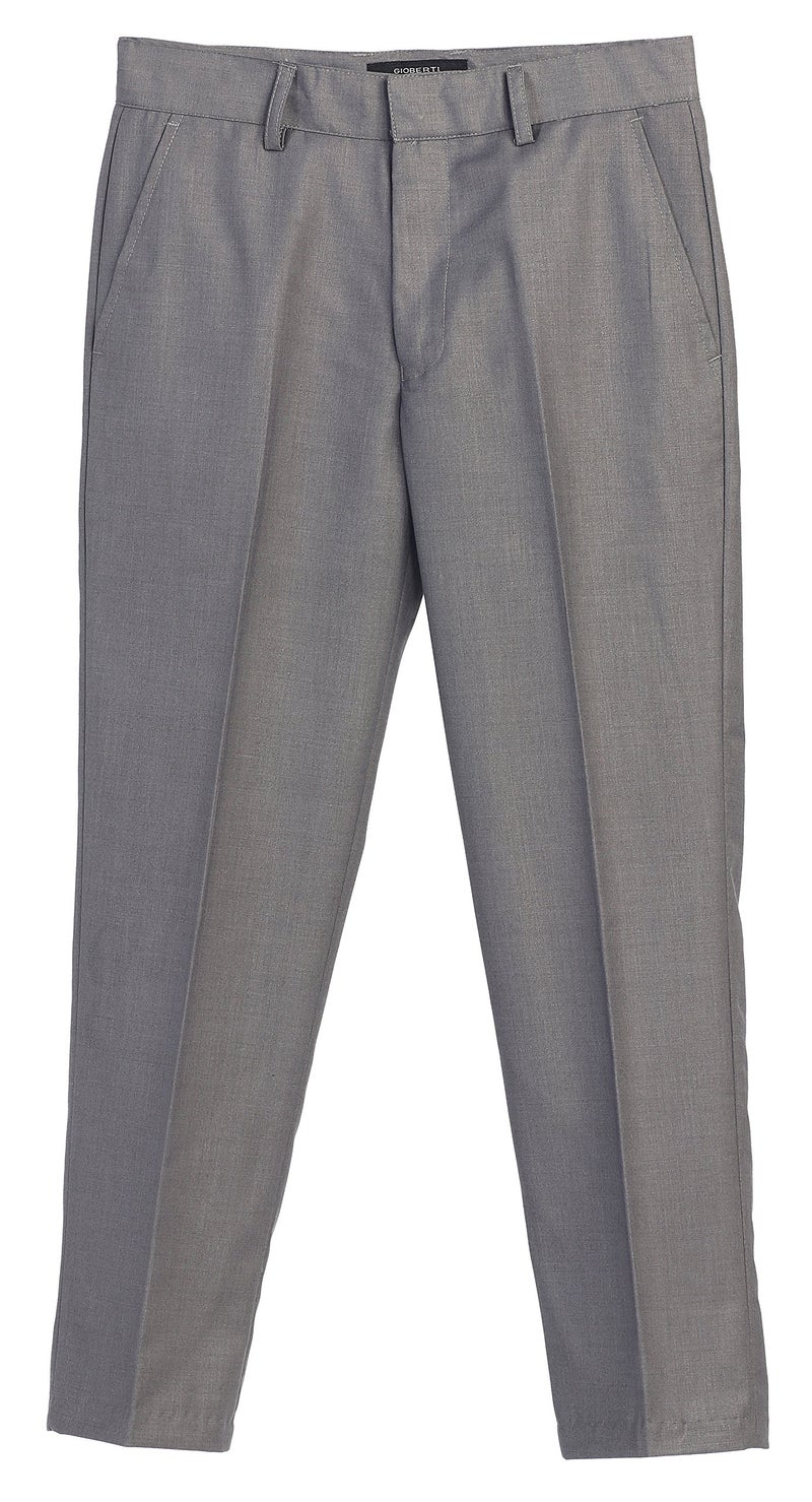 Gioberti Boys Flat Front Dress Pants, Gray, 7 - Image 3